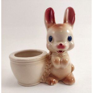 VTG Rempel Diamond Pottery 1950 Bunny Rabbit Figurine Ceramic Planter Easter